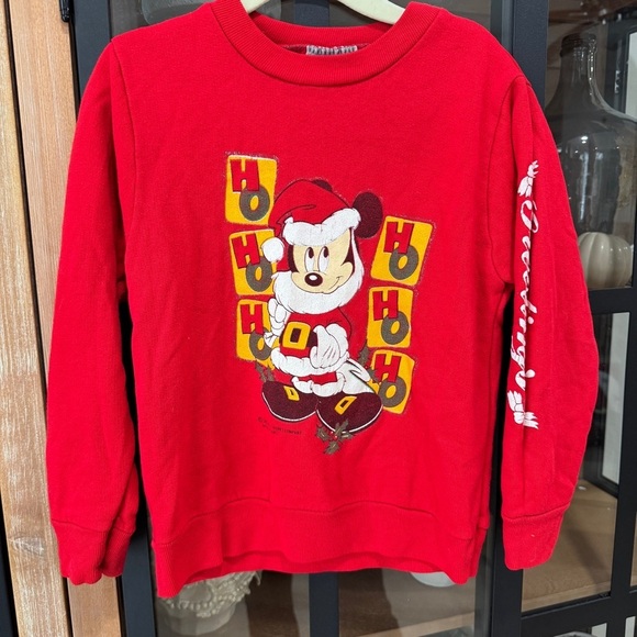 Vintage 90s Disney Mickey Mouse Santa Sweatshirt Christmas long sleeve tee - Picture 1 of 8